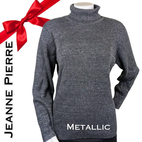 Jeanne Pierre Woman Turtleneck Sweater 2X Dark Gray Silver Sparkle Holiday - Picture 1 of 8